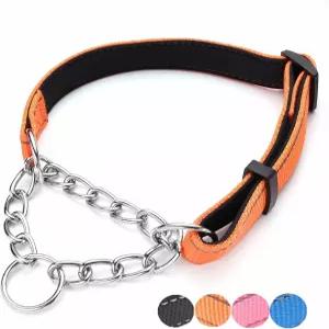 마틴게일 개 목걸이 조절 가능한 부드러운 나일론 반사 스테인리스 스틸 체인 워킹 트레이닝 소형 중형