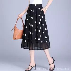 EAMT 여친 치마 검정 오피스룩 여름 A라인 슬림핏 도트 플리츠 기장 YJ2