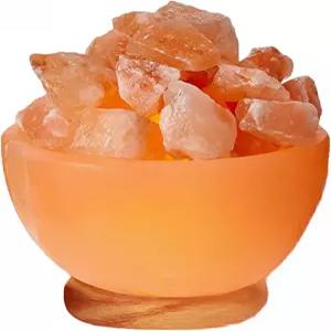 크리스탈 청크가 있는 히말라야 글로우 내추럴 핑크 소금 그릇 나이트 램프 공기 정화 및 차분한 분위기를