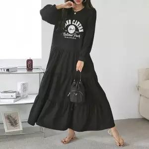 [유야]여성 면 나염 프릴 캉캉 플레어 롱 원피스 -FOP0167- 봄 가을