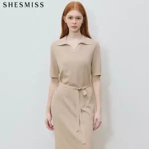 [국내백화점] 쉬즈미스 품격있는 오픈 카라 니트 원피스 오피스룩 출근룩 체형커버 40대원피스