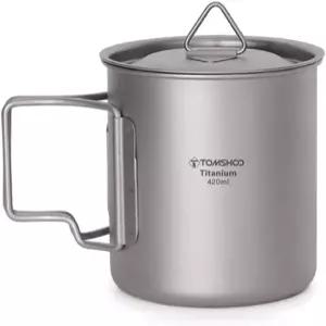 톰슈 420ml 캠핑 티타늄 냄비 야외 머그컵 뚜껑 커피 접이식 손잡이 하이킹 여행 배낭여행용