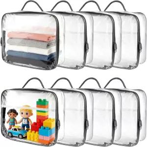 투명 의류 보관 가방 8피스 세트 지퍼가 달린 대형 여행용 포장 큐브 침구 담요 이불 접이식 플라스틱