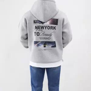 [엠클로]남자 오버핏 네오프렌 뉴욕 프린팅 후드 맨투맨