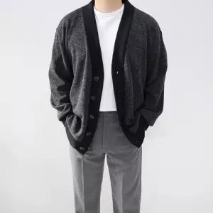 [엠클로]남자 오버핏 빅사이즈 배색 브이넥 니트 가디건