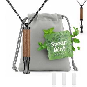 수바스트 스톱 스모킹 목걸이, 316L 의료용 등급 스테인리스 스틸 및 천연 목재 조합, 여행용 파우치 포함 BPA 프리 저자극성 호흡 펜던트