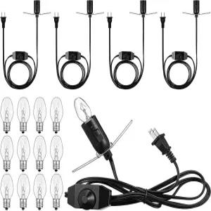 VIHOES 소금 램프 코드 교체 세트 4팩 5.9피트 전원 디머 스위치 포함 12개 C7 15w 전구 히말라야 바위