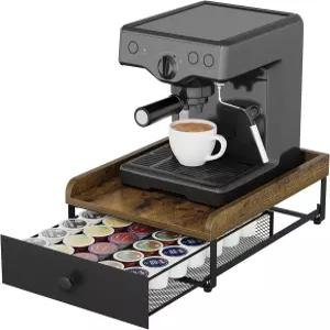 YINMIT 커피 포드 홀더 서랍 카운터용 우드 K 컵 정리함 가정용 주방용 레트로용 슬라이딩 바구니가 있는