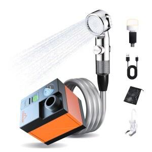 캠핑용 지브렐렉스 휴대용 샤워기, 온도 표시 및 EPS가 있는 컴팩트 야외 3모드 헤드가 IPX7 방수, 하이킹, 해변, 반려동물, RV 캠프 액세서리를 위한 충전식 샤워 펌프