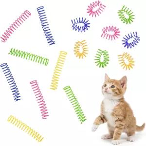 16PCS 고양이 스프링 장난감 5인치 나선형 탄력 있는 컬러 플라스틱 코일 셀프 플레이 스왓팅 물어뜯기