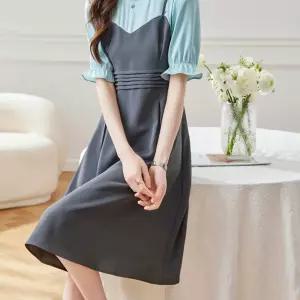 원피스 미니 여성 쉬폰 프렌치 페이크투피스 허리조임 슬림 스커트여름용 스노우 링 드레스 CH2