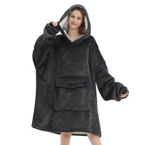 뮤커우 웨어러블 담요 후드티 오버사이즈 셰르파 플리스 여성 남성용 그레이