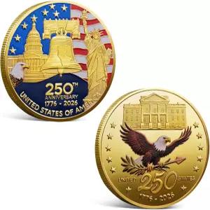 250주년 기념 상품 미 육군 챌린지 코인 골든 아메리칸 깃발 리버티 벨 디자인 내구성이 뛰어난 금속