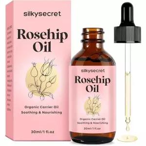 SilkySecret 유기농 로즈힙 오일 (29.6 ml(1 액량 온스), 콜드 프레스 로즈 에센셜 오일, 피부, 모발 및 손