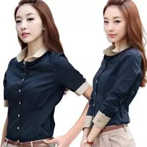 여성 정장 셔츠 네이비 긴팔 반팔 실크 블라우스 남방 여성 긴팔티 실크