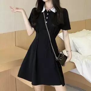 카라배색 하트단추 반팔 원피스 72 카라반팔원피스 반팔미니원피스