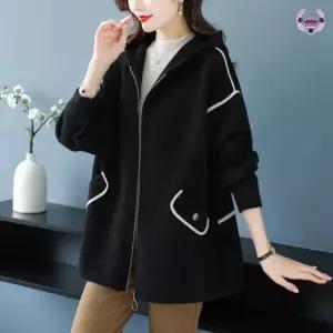 여성용 모직 추동 후드 밍크 스웨터 가디건 루즈핏 도톰 OP3