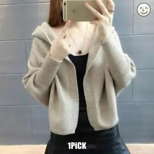 여자 스웨터 후드 숏코트 오버핏 니트가디건 봄가을 OP3