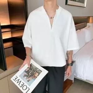 차이나 카라 반집업 남성 2컬러 반팔 티셔츠 T 오버핏티셔츠 무지티