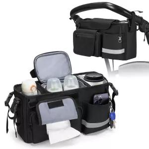 WONDERFOLD W X와 호환되는 부모 콘솔 유모차 정리함 단열 컵 홀더 2개 탈착식 쿨러백 블랙 특허받은