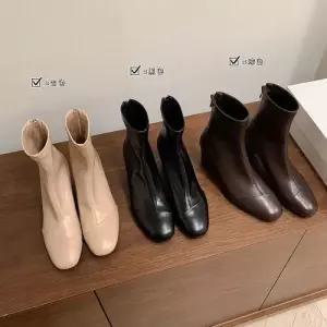 여성용 워커힐 스판 빅사이즈 워커 양말 살구색 통굽 앵클 슬림 힐 신발 부츠 KS5