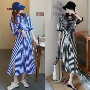 스트 허리조임 롱원피스 URD069 롱 원피스 맥시 롱 원피스 여성 브이넥 여름