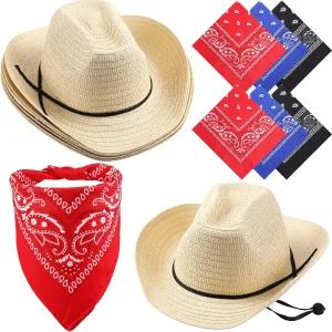 유니타이프 6종 세트 밀짚모자 카우보이 반다나 카우걸 웨스턴 파티 모자
