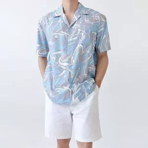 시원한 물결 무늬 패턴 바캉스룩 휴가룩 패션 셔츠 시원한패턴셔츠