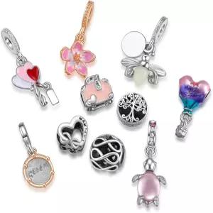 카라카라 10팩 판도라 팔찌 및 목걸이용 실버 부적 여성용 CZ 펜던트 주얼리 세트 DIY 액세서리