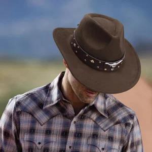 남성용 SANSTHS 카우보이 모자 여성용 카우걸 와이드 브림 펠트 웨스턴 가죽 연인용