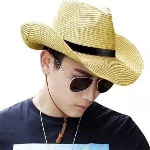 남성 카우보이 선햇 접이식 밀짚모자 클래식 웨스턴 뉴스보이 캡 여름 와이드 브림 롤업 라피아 모자