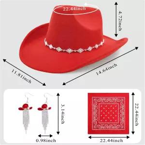 장라이 여성용 웨스턴 카우걸 모자 페도라 와이드 브림 라인스톤 카우보이 반다나와 태슬 귀걸이 포함