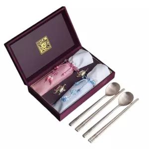 부귀영화 방짜유기 수저세트 2인 거북받침 부모님 외국인 전통 선물 답례품 각인