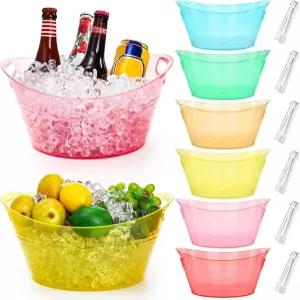 ZAVOUS 6팩 플라스틱 스 버킷 집게 손잡이가 있는 4.5리터 소형 샴페인 파티용 컬러 타원형 저장 욕조 음료