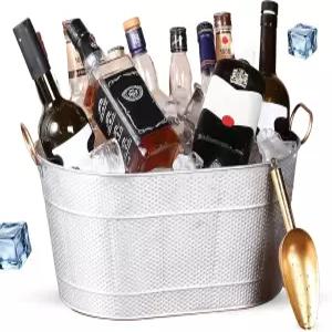 18인치 스테인리스 스틸 음료 욕조 - 5갤런 금 손잡이 및 삽 포함 30병 보관 몇 시간 동안 차갑게 유지