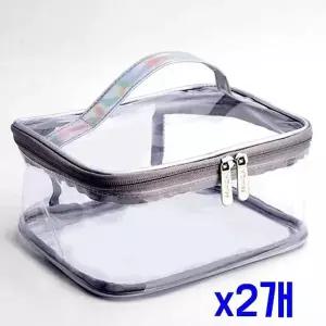 TBZ 투명 다용도 더블지퍼 방수 파우치(실버) x2개