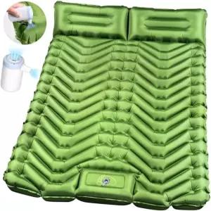 캠핑용 더블 슬리핑 패드 - 베개가 있는 2인용 매트리스 배낭여행 하이킹 텐트 자동차 해변을 위한 펌프