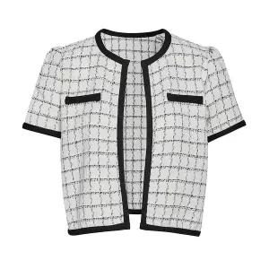 JJ지고트 체크 배색 트위드 반팔 가디건 GS5N0CD541 1043397