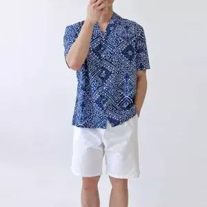 남자 코발트블루 셔츠 호캉스 태국 베트남 하와이완