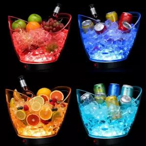 Umigy 4개 LED 스 버킷 2리터 투명 플라스틱 맥주 라이트 RGB 색상 변경 파티 홈 바 Ktv 클럽 스탠드 포함