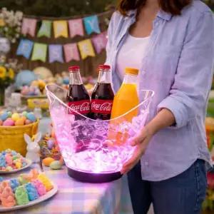 Japard LED 스 버킷 2리터 투명 RGB 7색 변경 쿨러 용기 파티 홈/파티/샴페인 와인 맥주 스탠드 포함 2AA