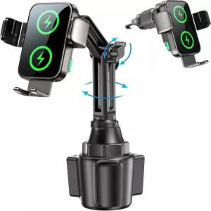 듀얼 코일 15W 컵 휴대폰 홀더 마운트 무선 자동차 충전기 자동 클램핑 고속 충전 통풍구 17/16/15 삼성