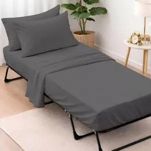 코팅턴 레인 4피스 침대 시트 세트 25인치 X 75인치 6인치 딥 포켓 다크 그레이 솔리드 100 이집트산 면