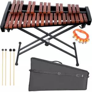 32노트 실로폰 프로페셔널 나무 글로켄스필 조절 가능한 스탠드 - 프리미엄 악기 4개의 망치 핸드벨 및