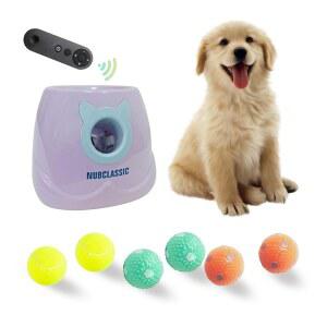 BETTHLS 소형견용 자동 런처 인터랙티브 테니스 10 던지기 기계 거리 원격 30피트 보라색