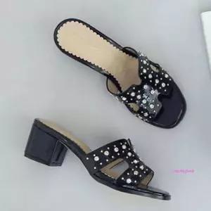 뮬슬리퍼 샌들 미들힐 6cm 큐빅def744