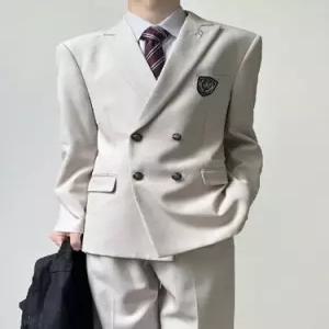 남성용 바느질 봄가을 양복 재킷 베이지색 코트 정장 상의 칼라 더블 KS3