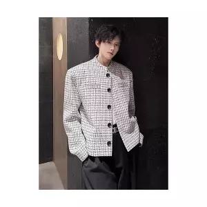 남성용 정장 자켓 트위드 코트 가을 오버사이즈 패드 재킷 숏 하운드투스 체크 상의 KS3