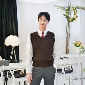 교복몰 보풀방지 브라운화이트라인 조끼(남자) 교복 FWf7+2QWa