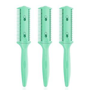 부드러운 'N 스타일 헤어컷 면도기 빗, 3팩 - 양면 헤어 스타일링 가위 얇고 두꺼운 모발을 위한 스플릿 엔드 트리머 스타일러 그린, 메탈, F, 3 카운트